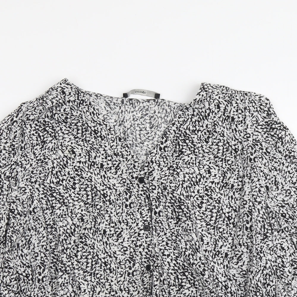 Georeg Womens Black Geometric Viscose Basic Button-Up Size 14 V-Neck