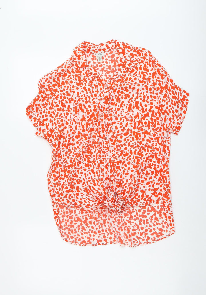 River Island Womens Orange Geometric Polyester Basic Button-Up Size 8 Collared - Knot Front