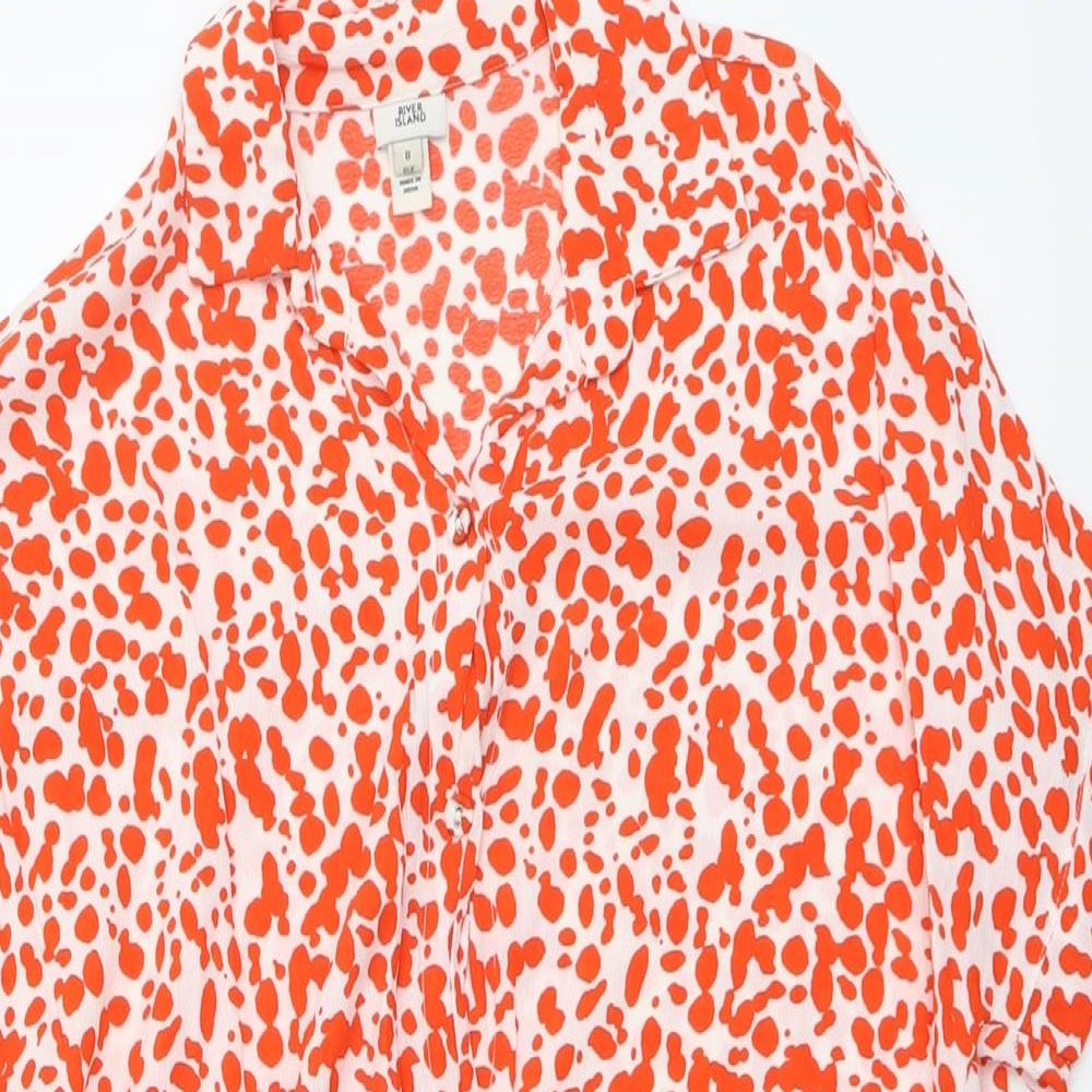 River Island Womens Orange Geometric Polyester Basic Button-Up Size 8 Collared - Knot Front