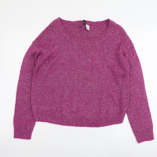 H&M Womens Purple Round Neck Acrylic Pullover Jumper Size 10