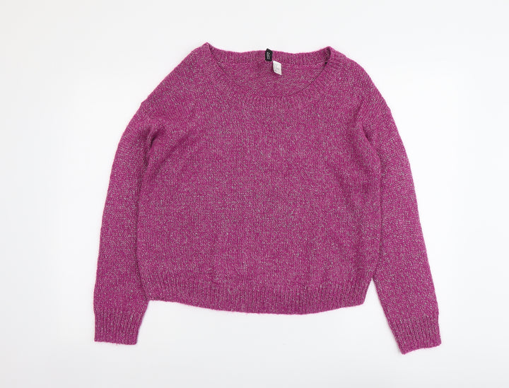 H&M Womens Purple Round Neck Acrylic Pullover Jumper Size 10