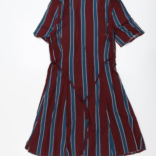 Primark Womens Red Striped Viscose A-Line Size 8 V-Neck Button