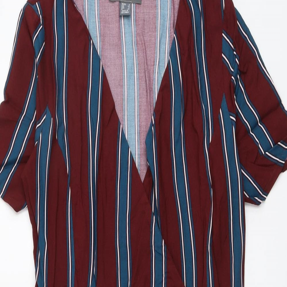 Primark Womens Red Striped Viscose A-Line Size 8 V-Neck Button