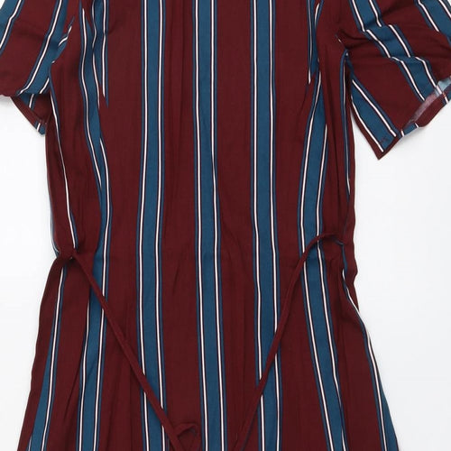 Primark Womens Red Striped Viscose A-Line Size 8 V-Neck Button