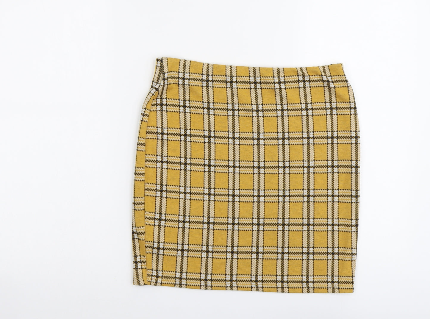 New Look Womens Yellow Plaid Polyester Mini Skirt Size 12