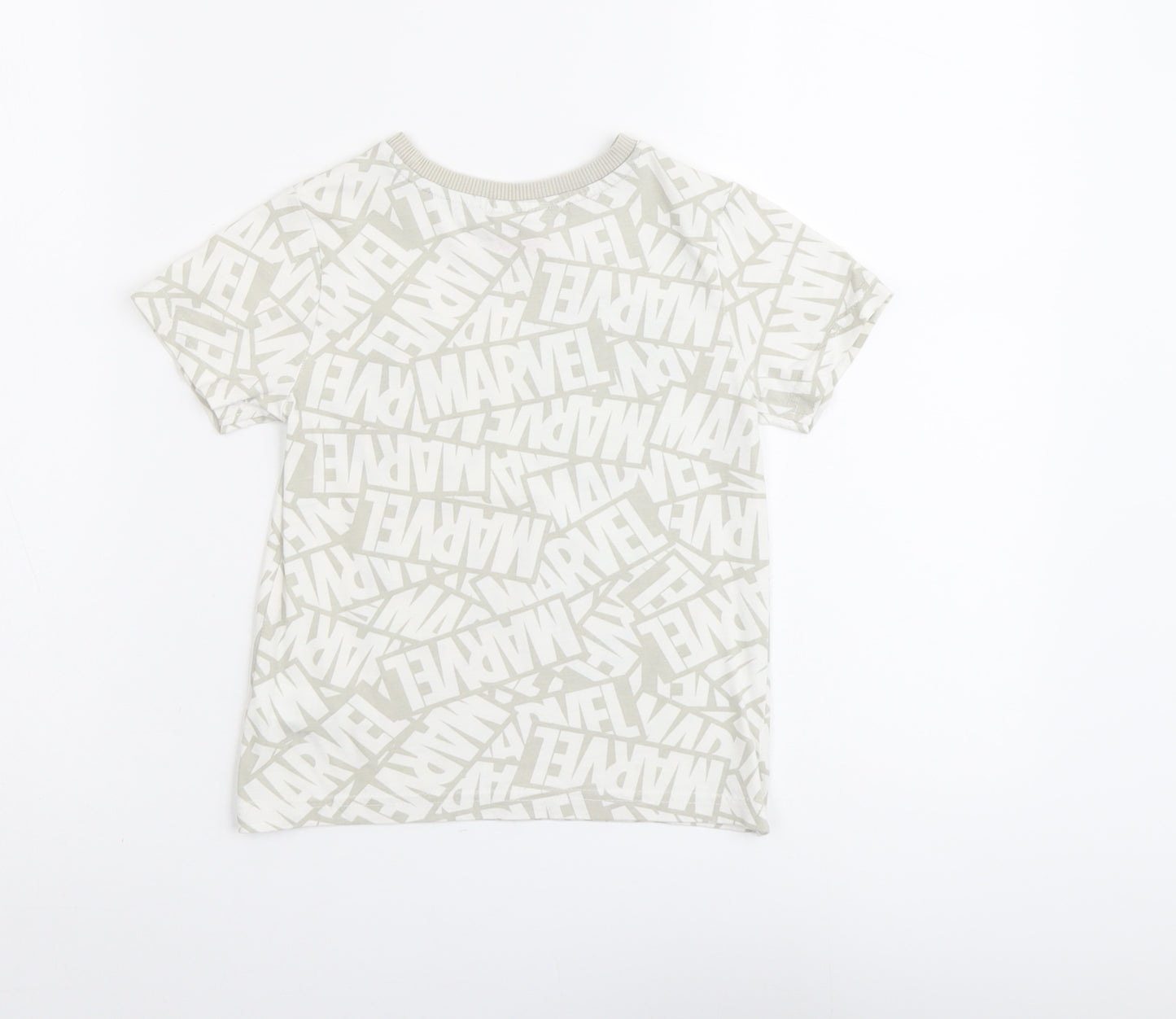 F&F Boys Beige Geometric Cotton Basic T-Shirt Size 3-4 Years Round Neck Pullover - Marvel