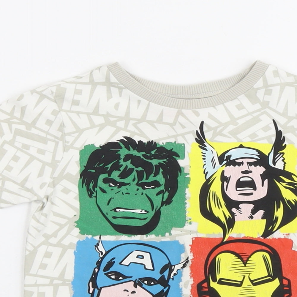 F&F Boys Beige Geometric Cotton Basic T-Shirt Size 3-4 Years Round Neck Pullover - Marvel