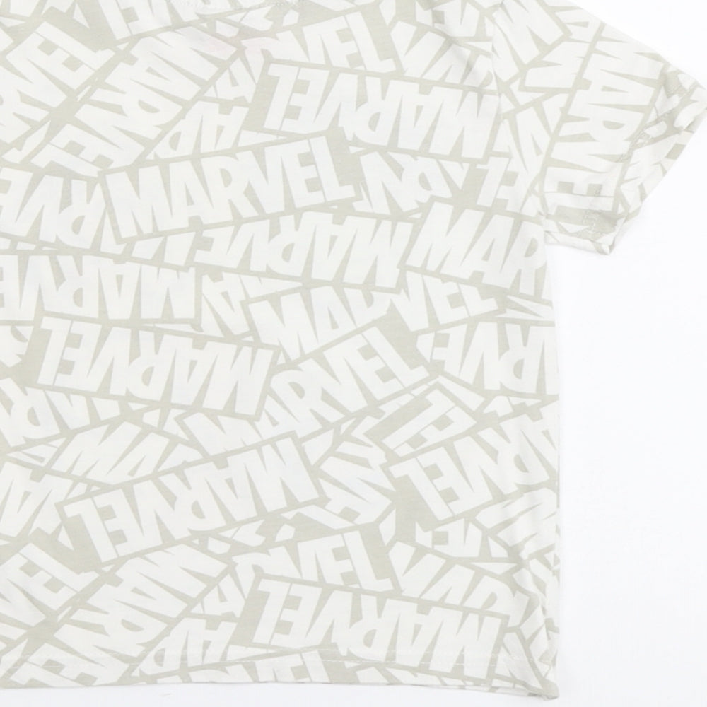 F&F Boys Beige Geometric Cotton Basic T-Shirt Size 3-4 Years Round Neck Pullover - Marvel