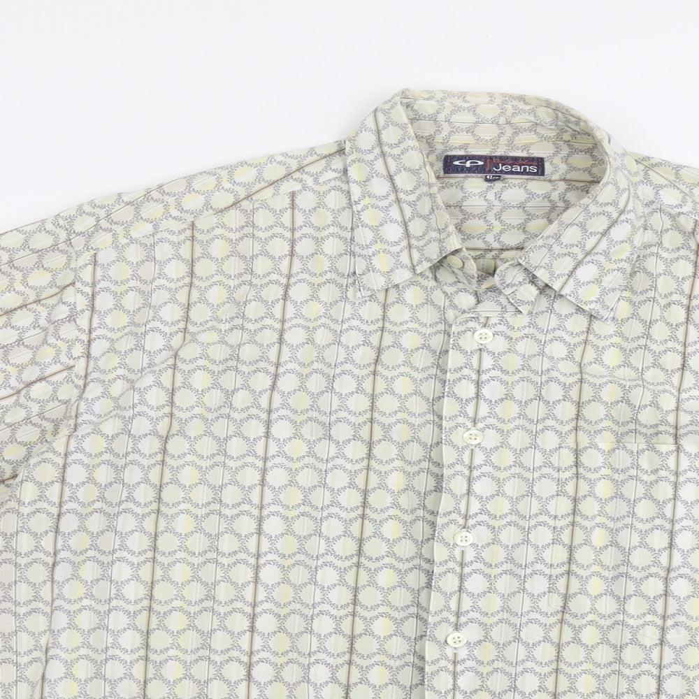 Colon Plus Mens Beige Geometric Cotton Button-Up Size 17 Collared Button