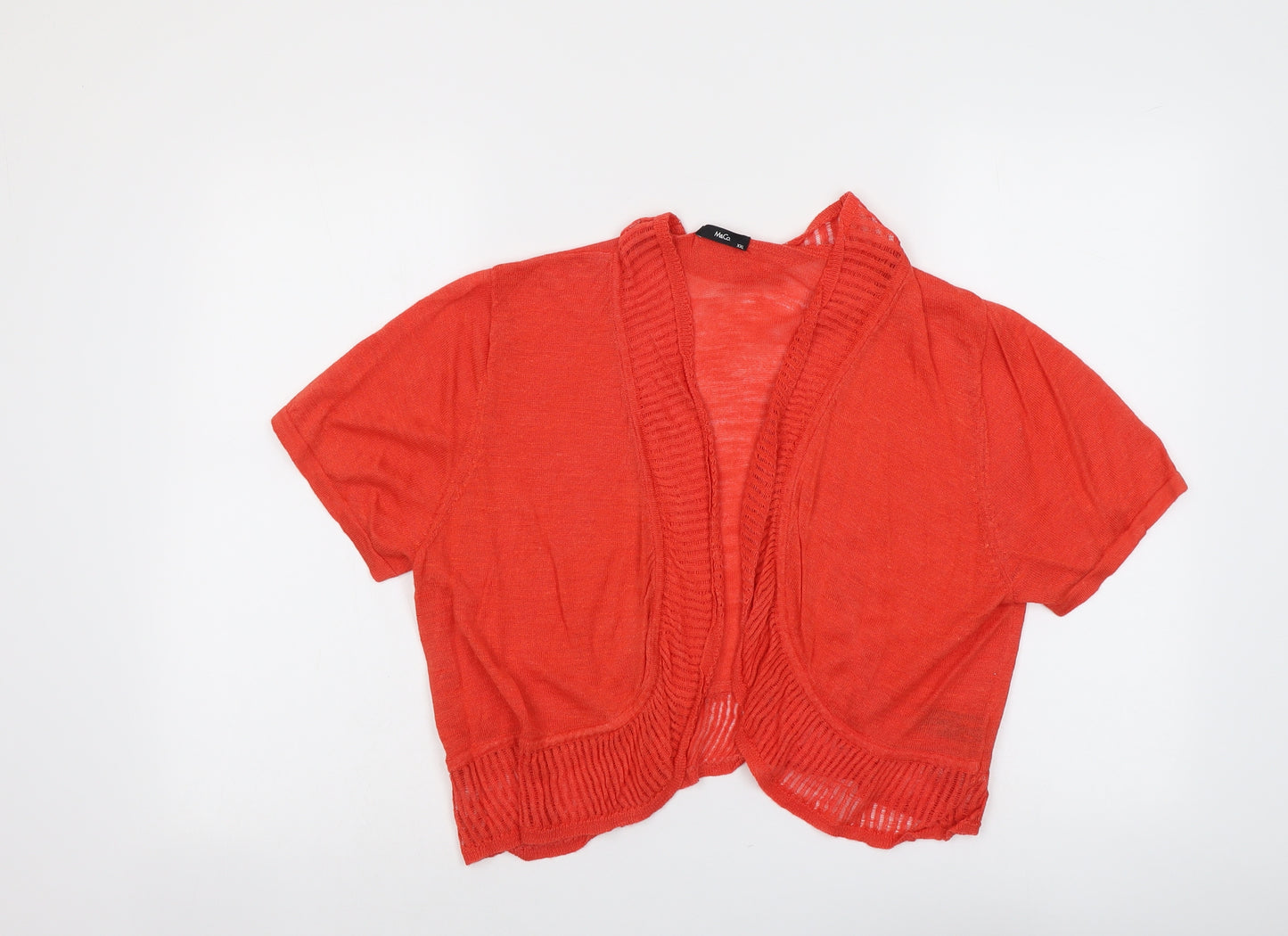 M&Co Womens Red V-Neck Ramie Cardigan Jumper Size 2XL