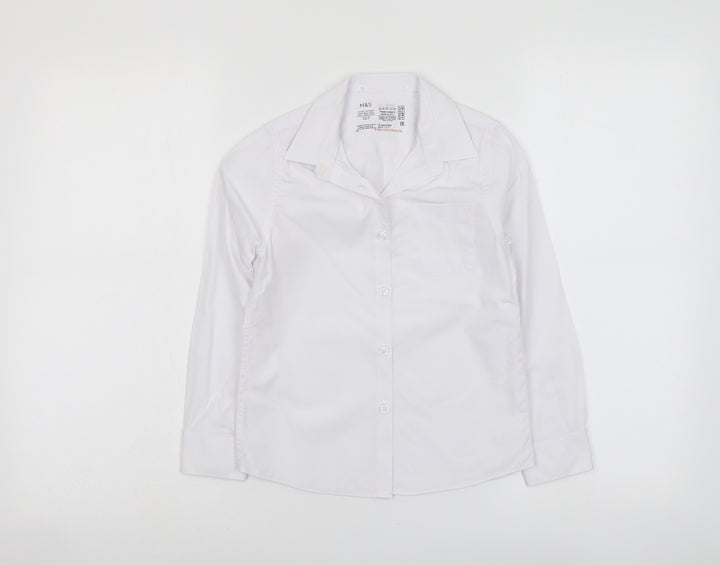 Marks and Spencer Boys White Cotton Basic Button-Up Size 7-8 Years Collared Button