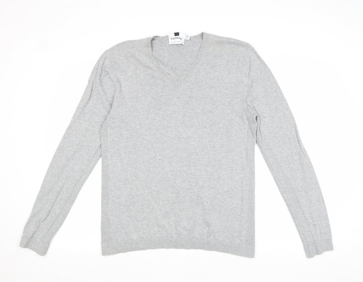 Topman Mens Grey V-Neck Acrylic Pullover Jumper Size L Long Sleeve
