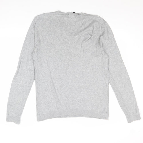 Topman Mens Grey V-Neck Acrylic Pullover Jumper Size L Long Sleeve