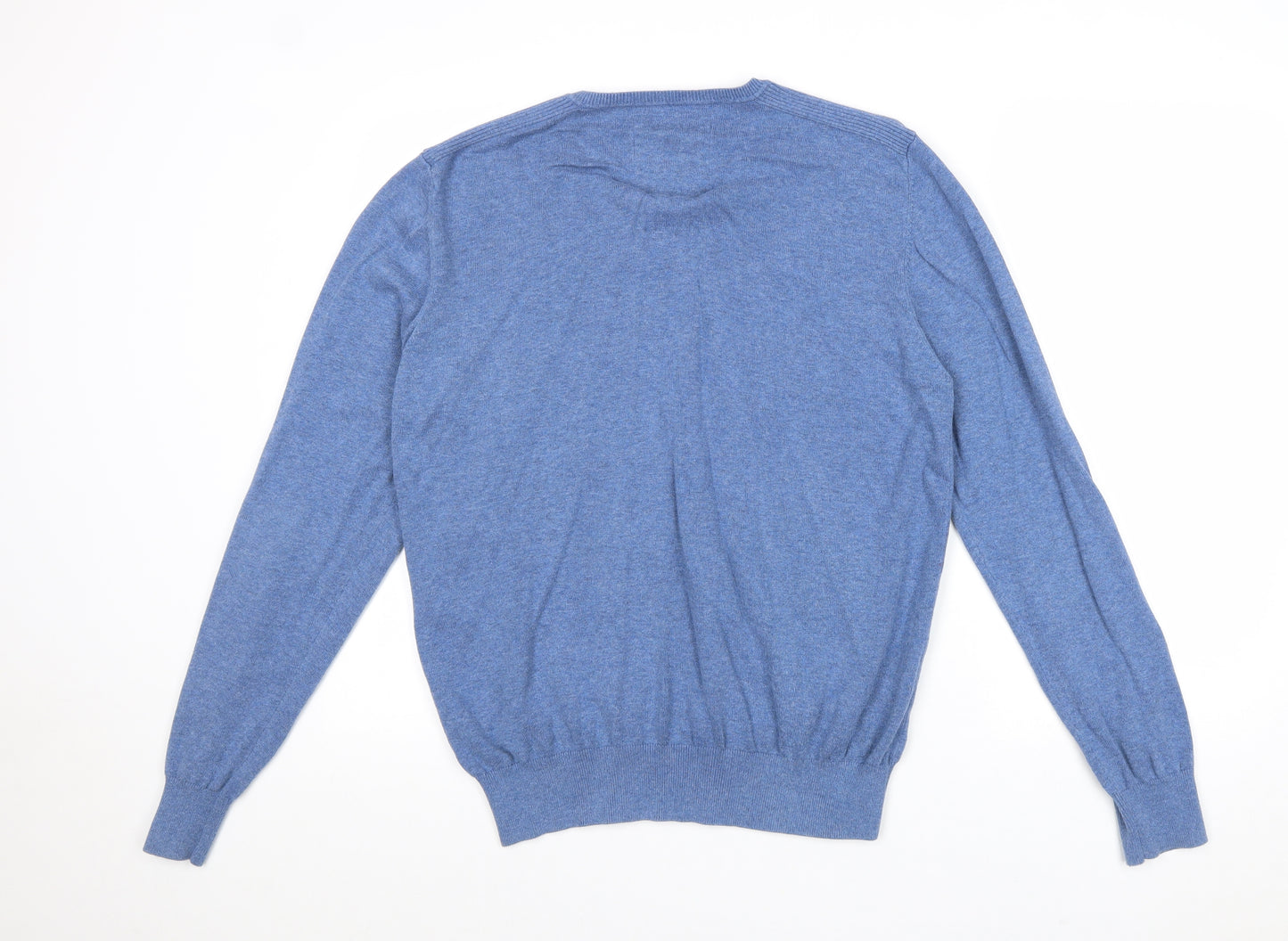 State of Art Mens Blue V-Neck Cotton Pullover Jumper Size XL Long Sleeve