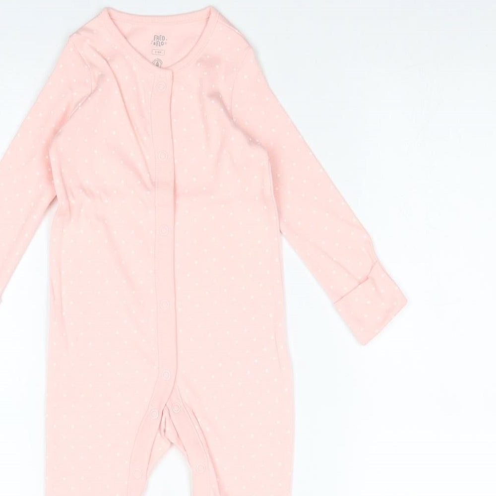 Fred & Flo Girls Pink Polka Dot 100% Cotton Babygrow One-Piece Size 3-6 Months Snap - Sleepsuit