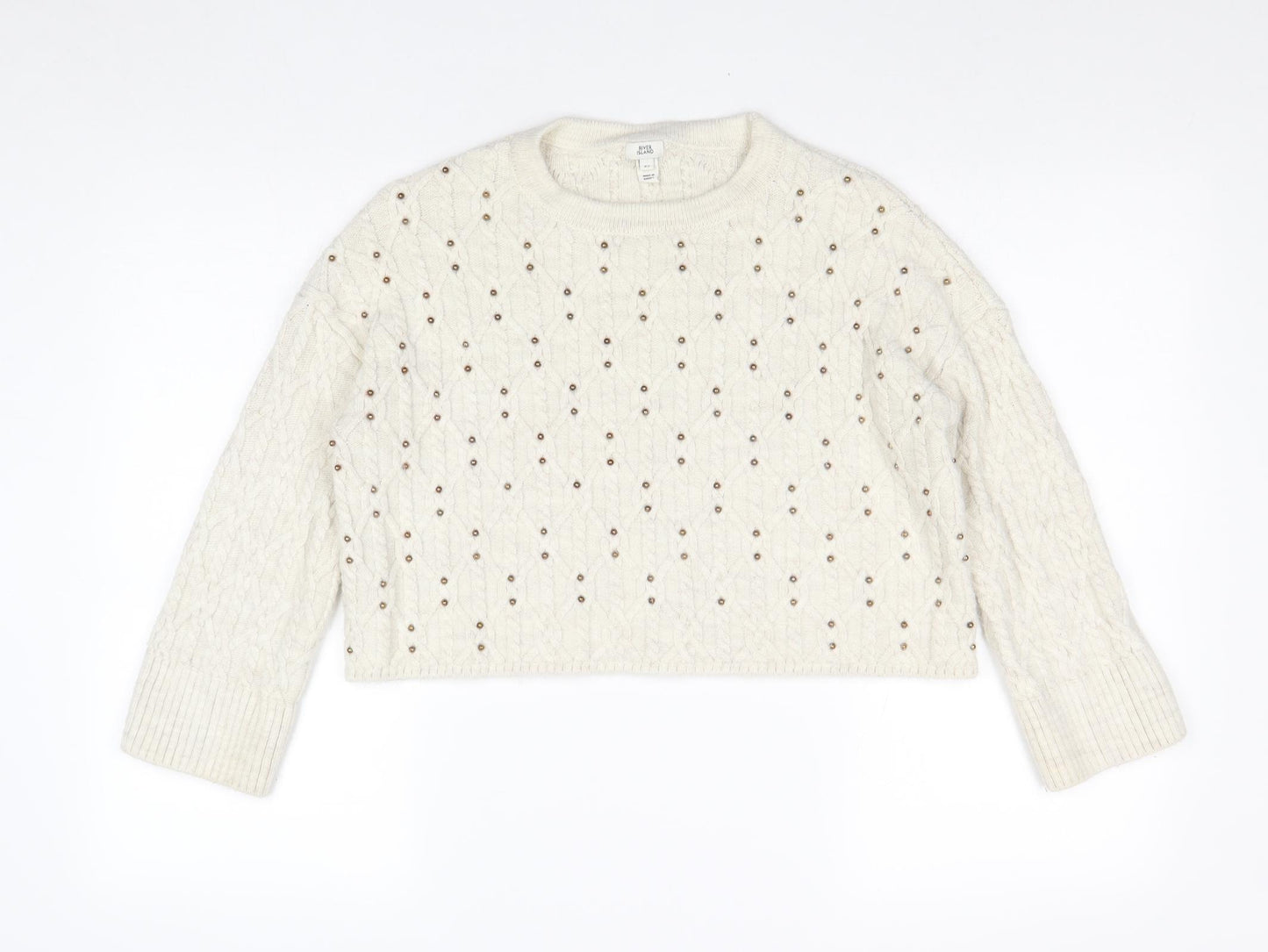 River Island Womens Beige Round Neck Acrylic Pullover Jumper Size XS