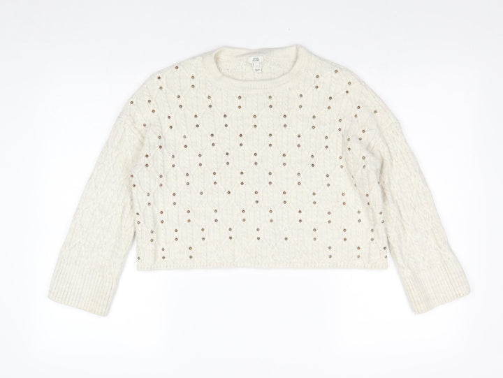 River Island Womens Beige Round Neck Acrylic Pullover Jumper Size XS