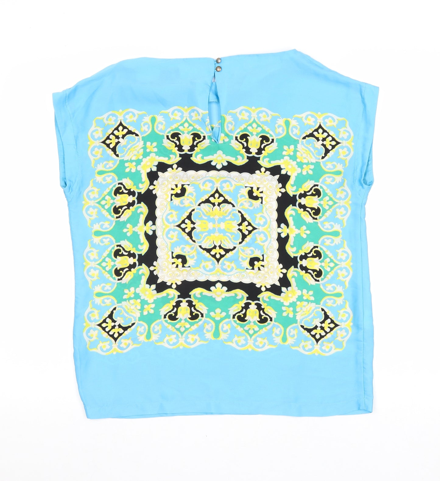 Mango Womens Blue Geometric Polyester Basic Blouse Size M Round Neck