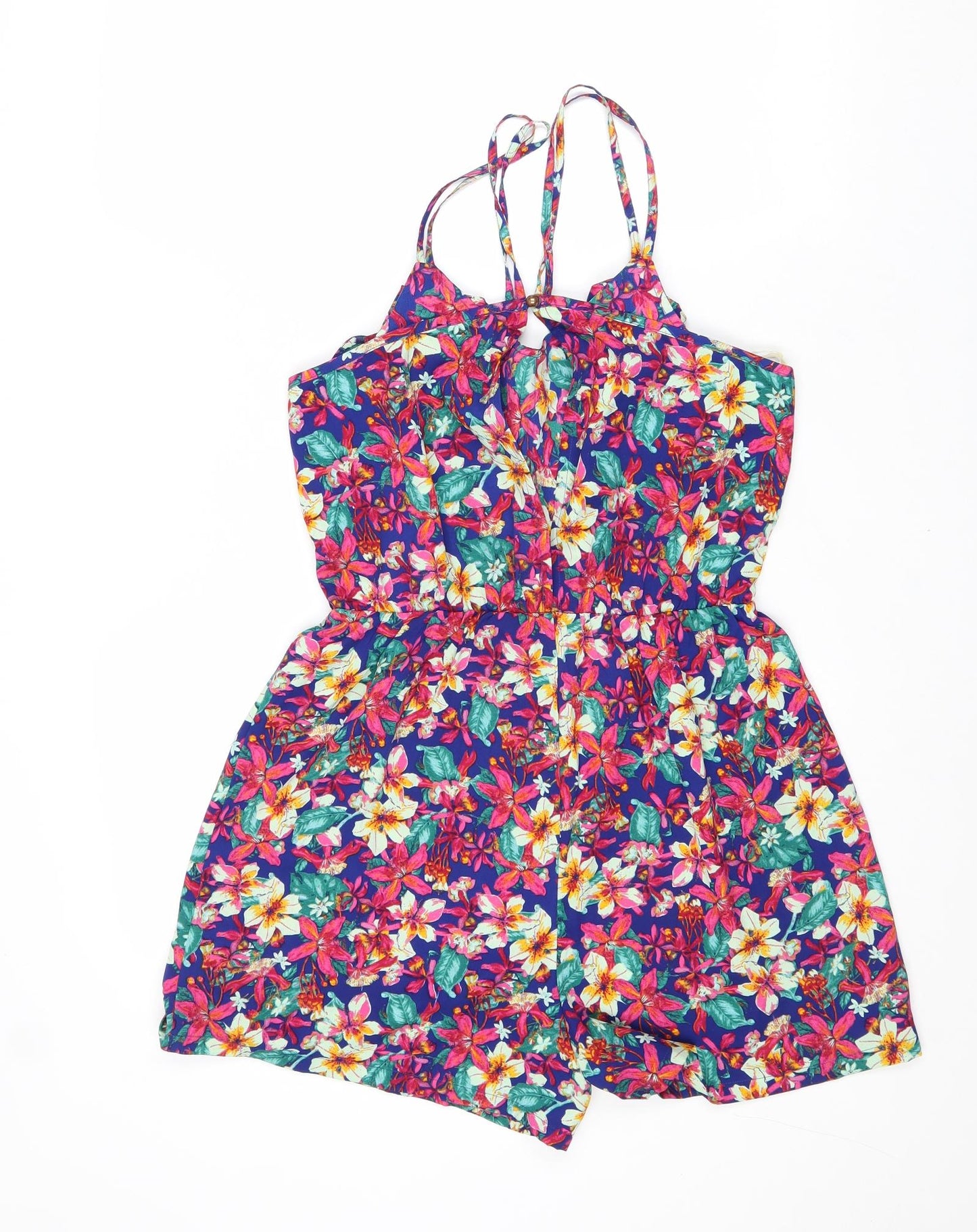 Preworn Womens Multicoloured Floral Polyester Playsuit One-Piece Size 10 Button