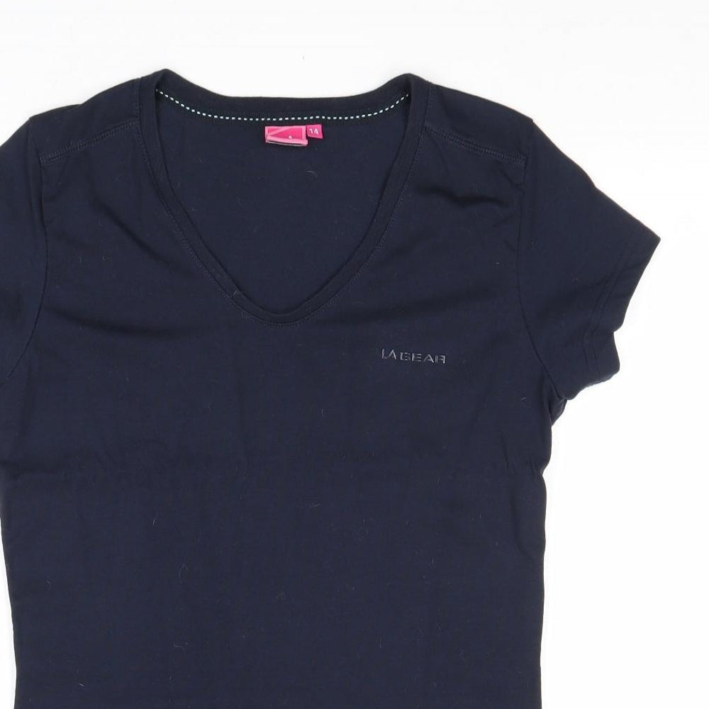 LA Gear Womens Blue Polyester Basic T-Shirt Size 14 V-Neck Pullover