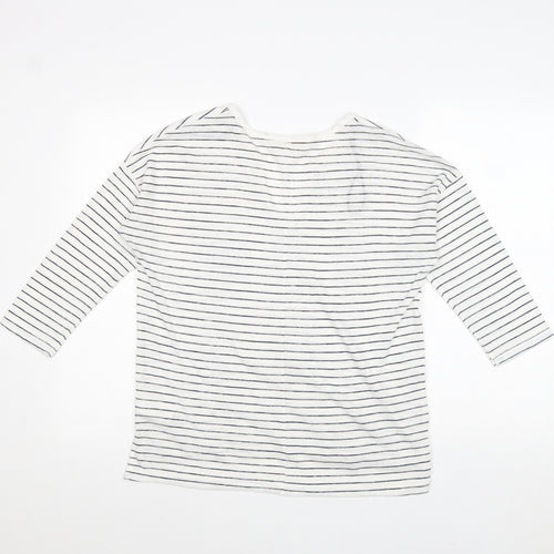 L.O.G.G Womens White V-Neck Striped Polyester Pullover Jumper Size M
