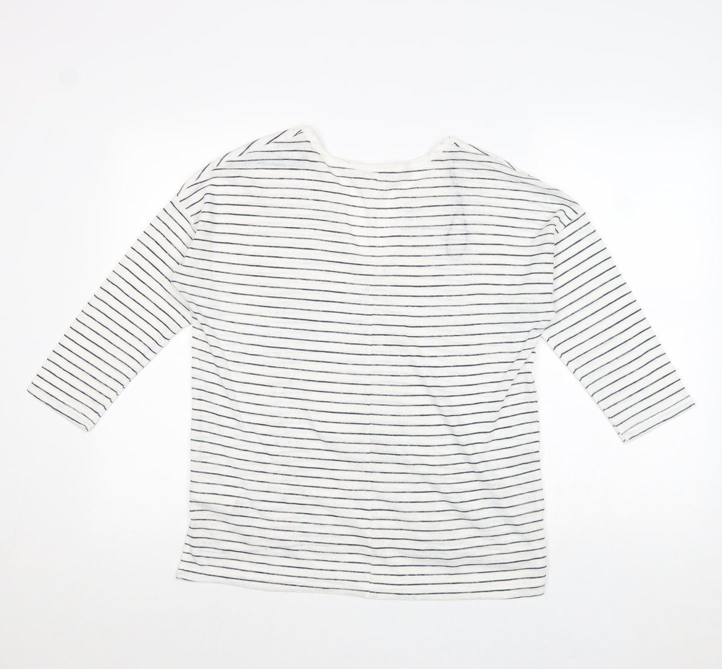 L.O.G.G Womens White V-Neck Striped Polyester Pullover Jumper Size M