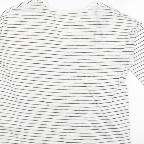 L.O.G.G Womens White V-Neck Striped Polyester Pullover Jumper Size M