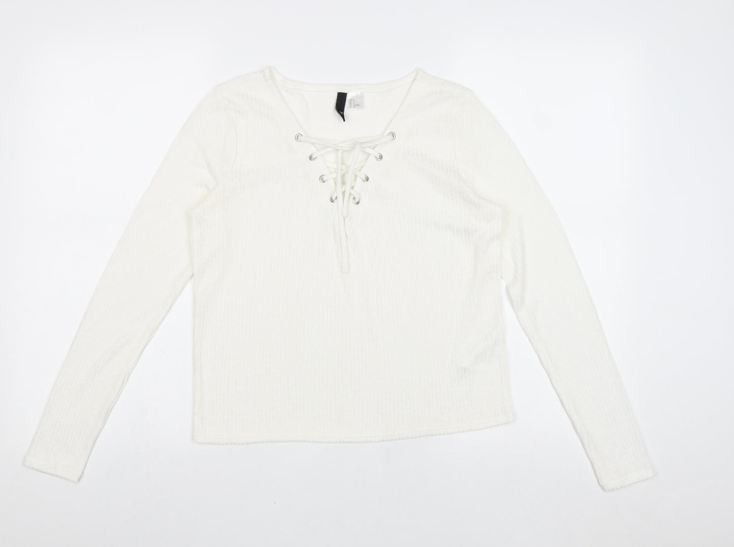 Divided by H&M Womens Ivory Viscose Basic Blouse Size S V-Neck