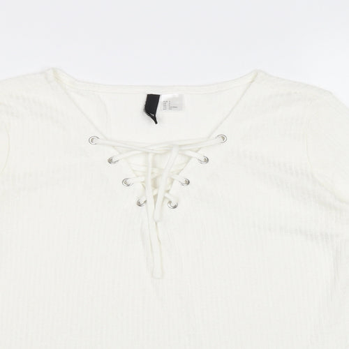 Divided by H&M Womens Ivory Viscose Basic Blouse Size S V-Neck