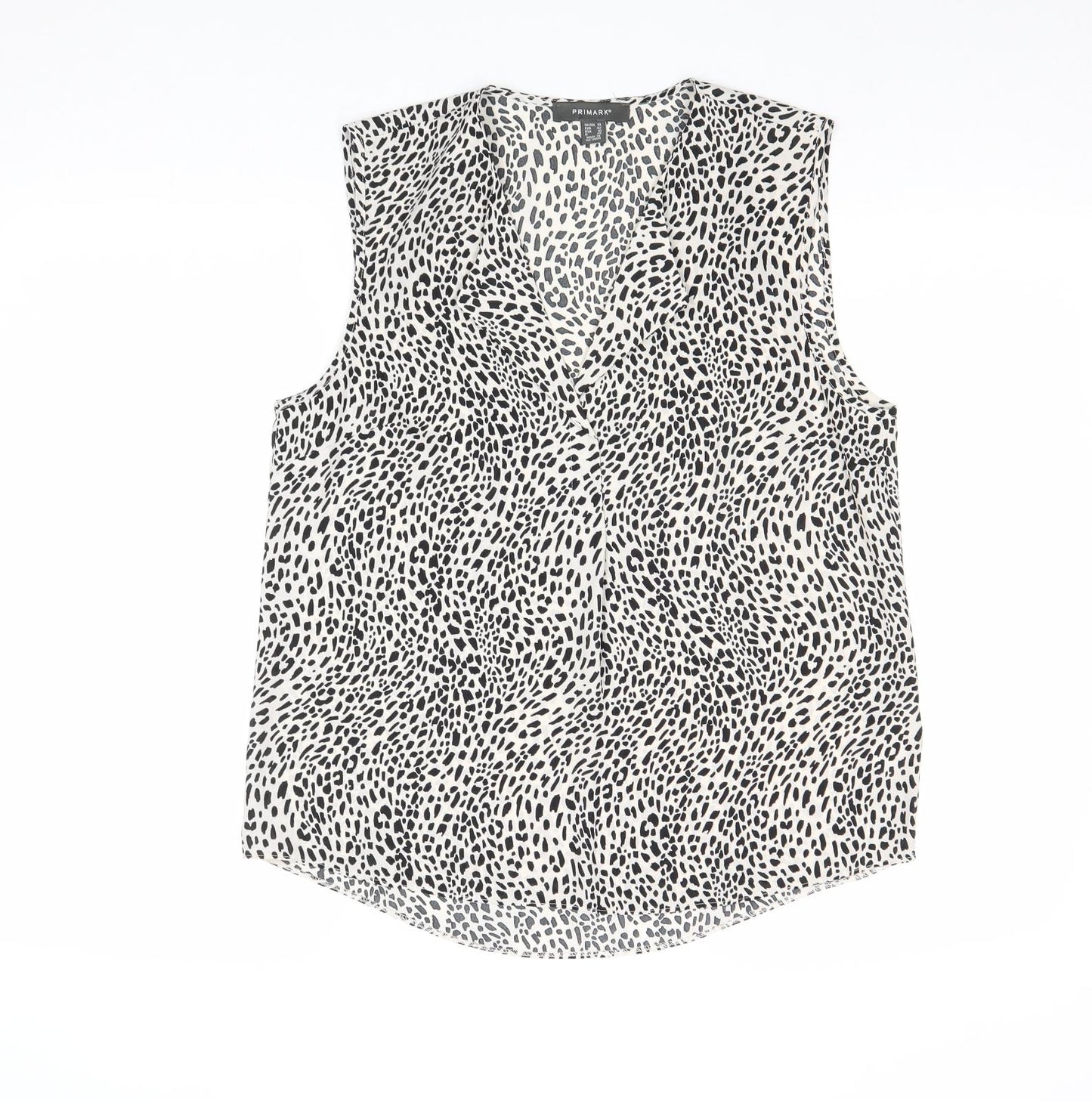 Primark Womens Black Geometric Polyester Basic Tank Size 14 V-Neck