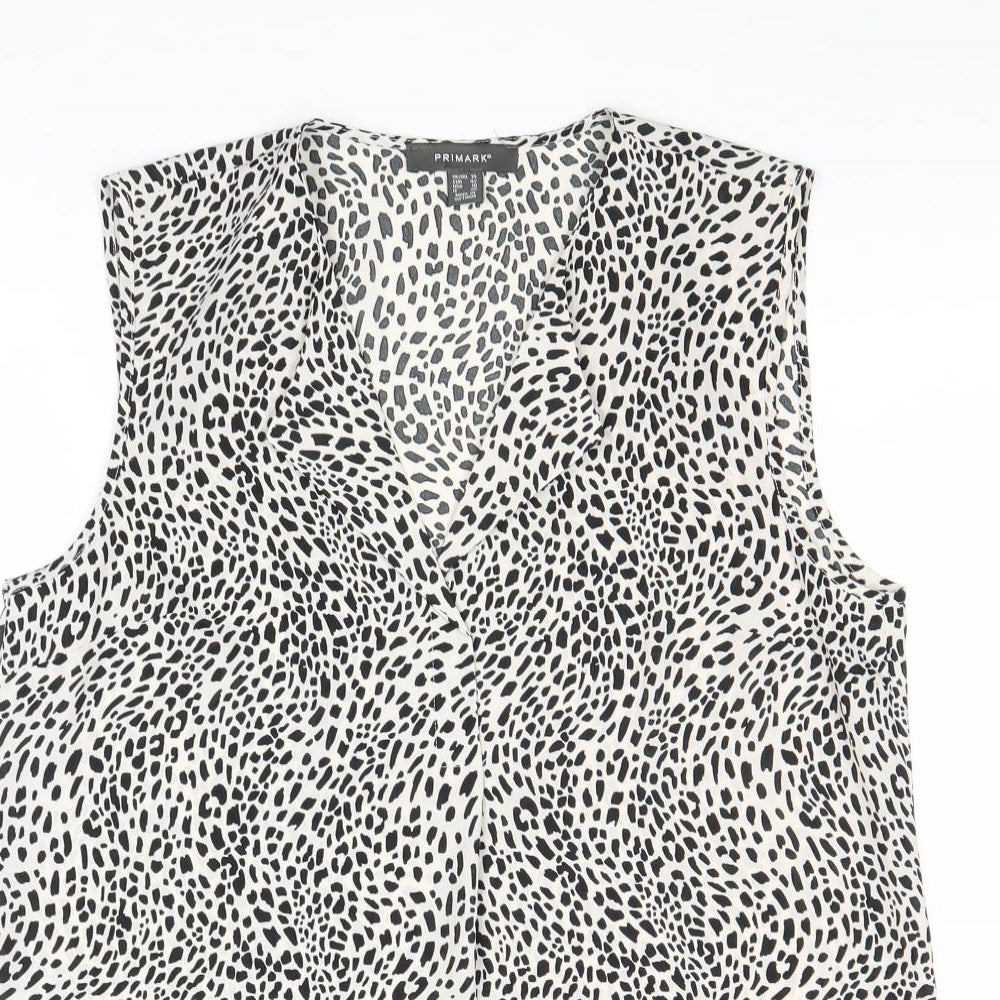 Primark Womens Black Geometric Polyester Basic Tank Size 14 V-Neck