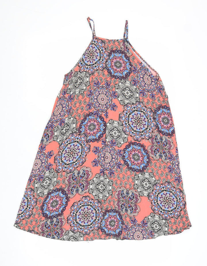 Atmosphere Womens Multicoloured Geometric Viscose Tank Dress Size 8 Square Neck Button