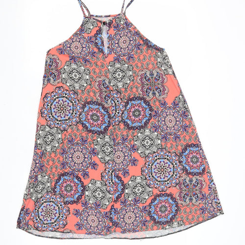 Atmosphere Womens Multicoloured Geometric Viscose Tank Dress Size 8 Square Neck Button