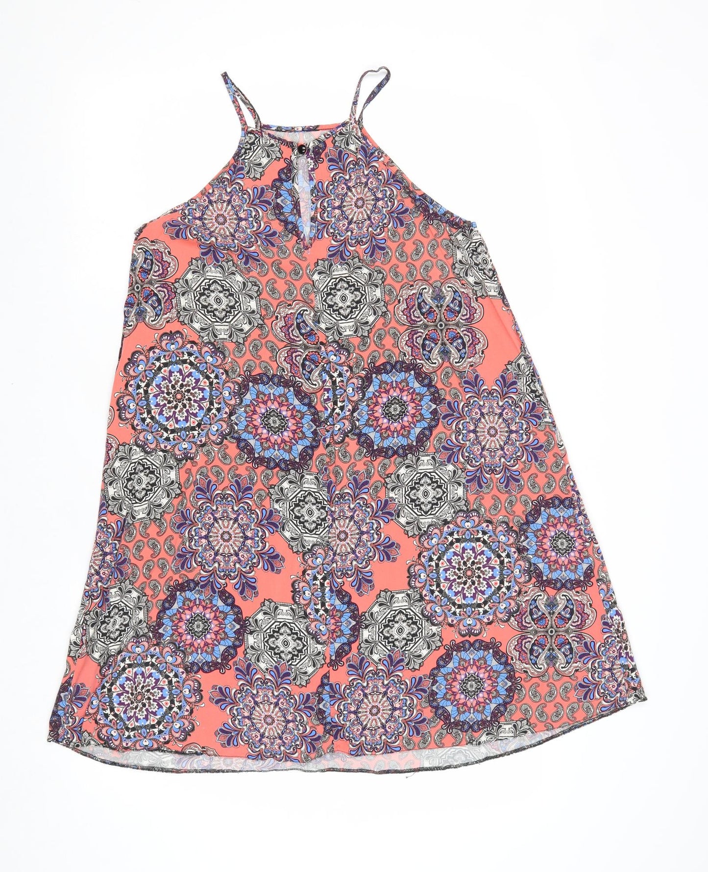 Atmosphere Womens Multicoloured Geometric Viscose Tank Dress Size 8 Square Neck Button