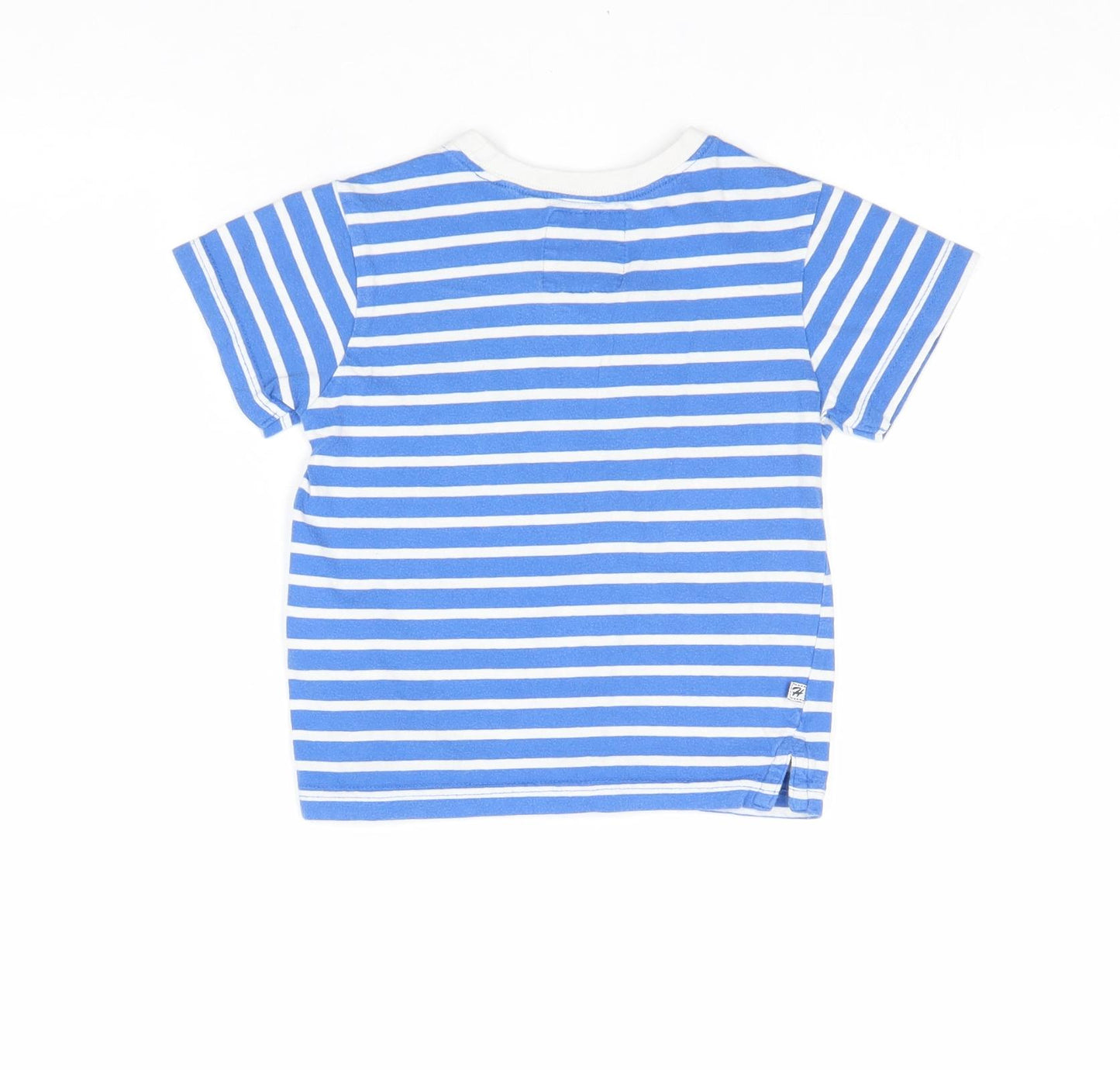 Hadleigh London Boys Blue Striped 100% Cotton Basic T-Shirt Size 2-3 Years Round Neck Pullover - Voyager