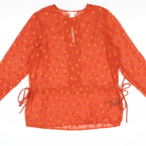 H&M Womens Red Geometric Polyester Basic Blouse Size 10 Round Neck