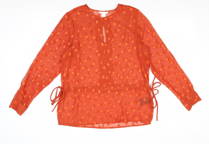 H&M Womens Red Geometric Polyester Basic Blouse Size 10 Round Neck