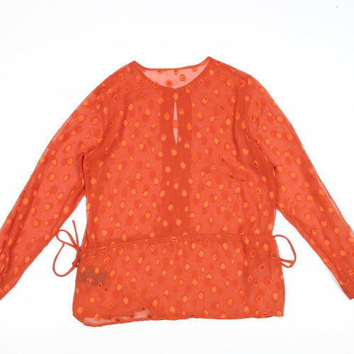 H&M Womens Red Geometric Polyester Basic Blouse Size 10 Round Neck