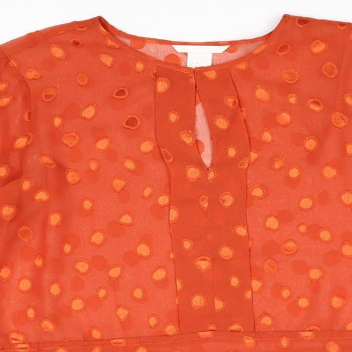 H&M Womens Red Geometric Polyester Basic Blouse Size 10 Round Neck
