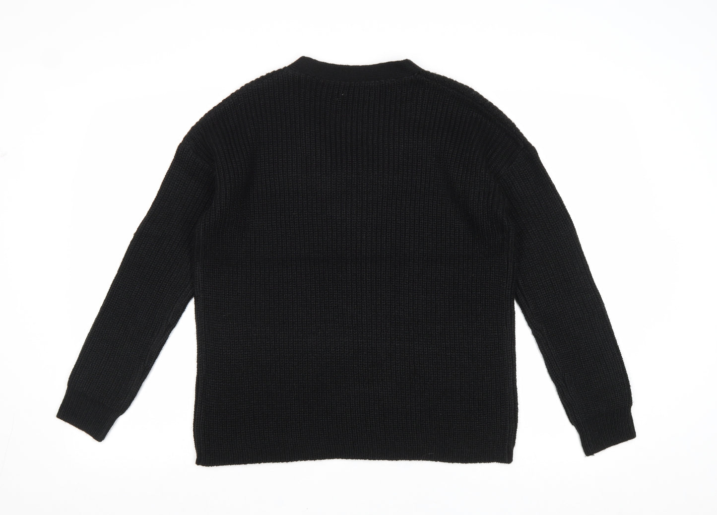 Papaya Womens Black V-Neck Acrylic Pullover Jumper Size S - Lace Up Detail