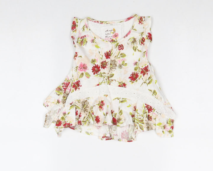 NEXT Girls White Floral 100% Cotton A-Line Size 3-6 Months Round Neck Pullover