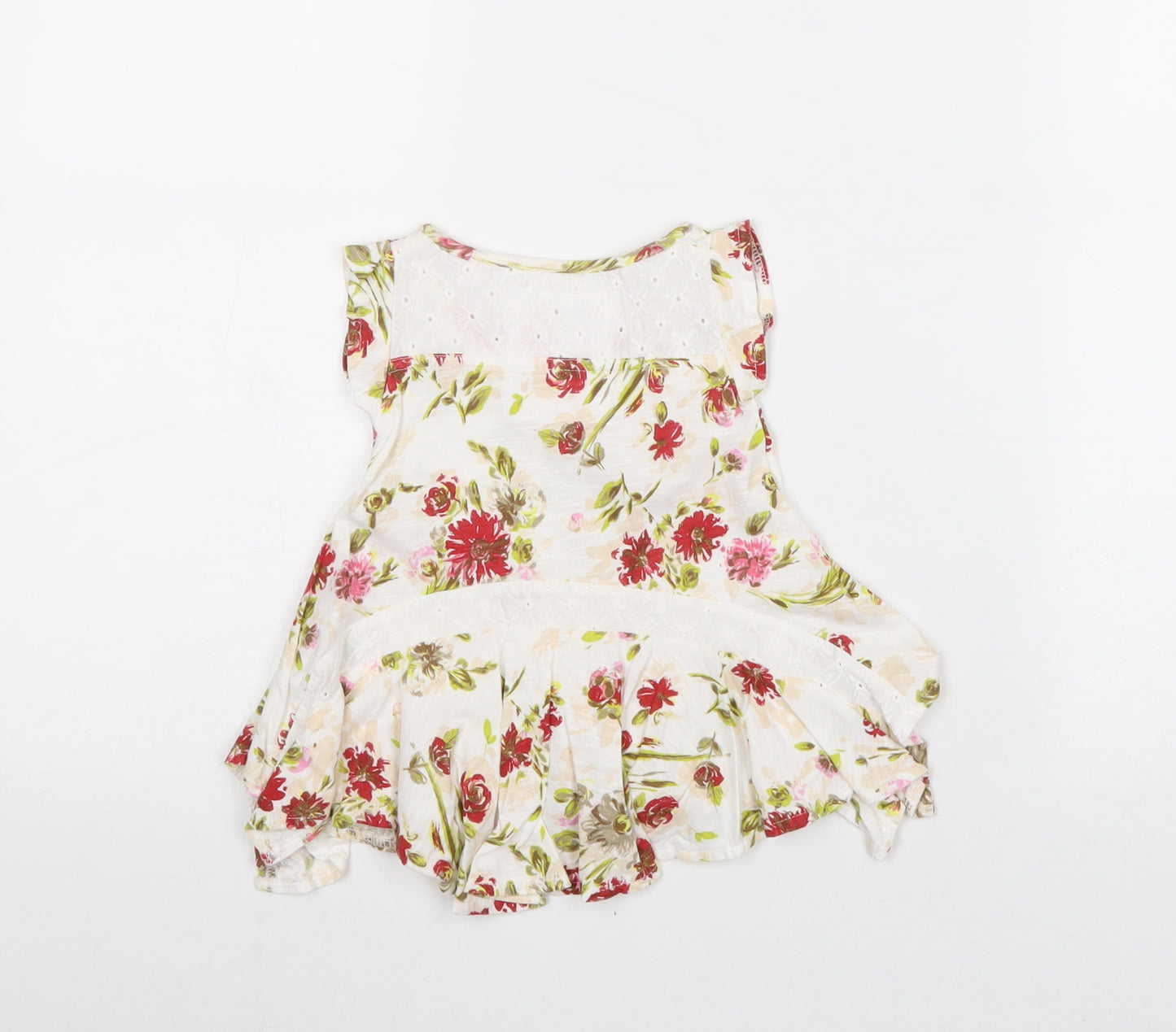 NEXT Girls White Floral 100% Cotton A-Line Size 3-6 Months Round Neck Pullover