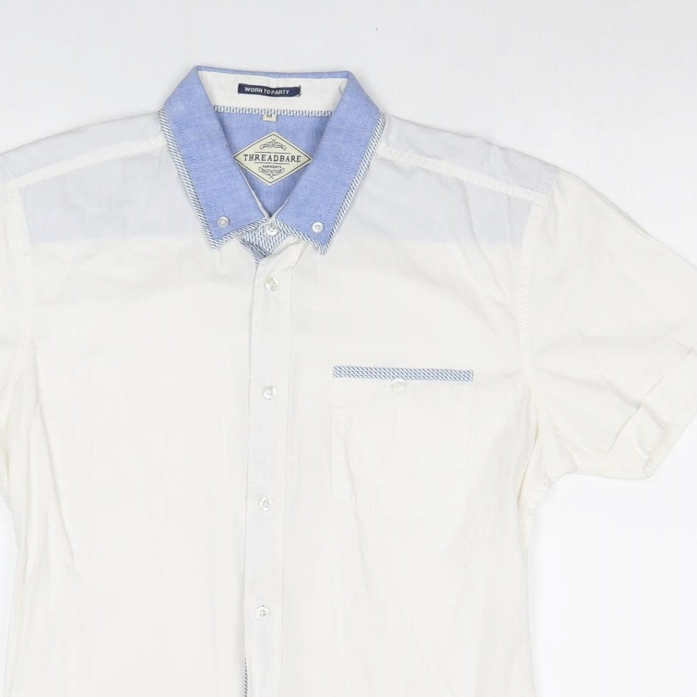 Threadbare Mens White Cotton Button-Up Size M Collared Buckle