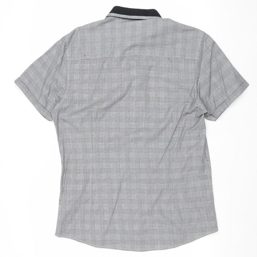 Peacocks Mens Black Check Polyester Dress Shirt Size M Collared Button