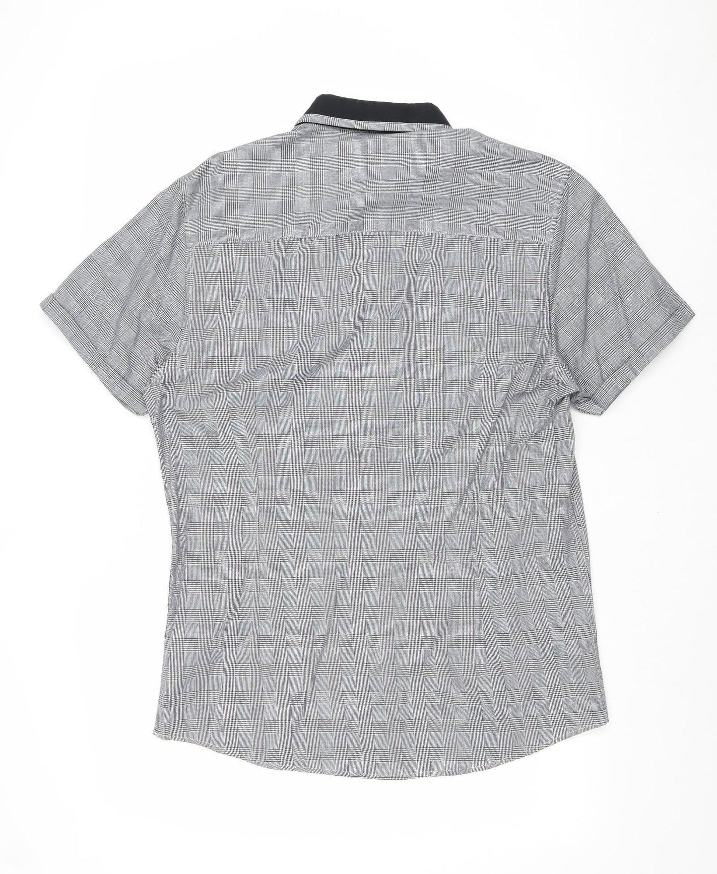 Peacocks Mens Black Check Polyester Dress Shirt Size M Collared Button