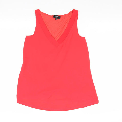 Warehouse Womens Red Polyester Basic Tank Size 10 V-Neck