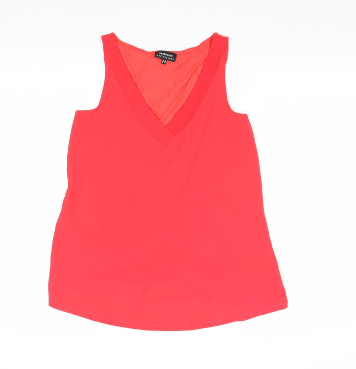 Warehouse Womens Red Polyester Basic Tank Size 10 V-Neck