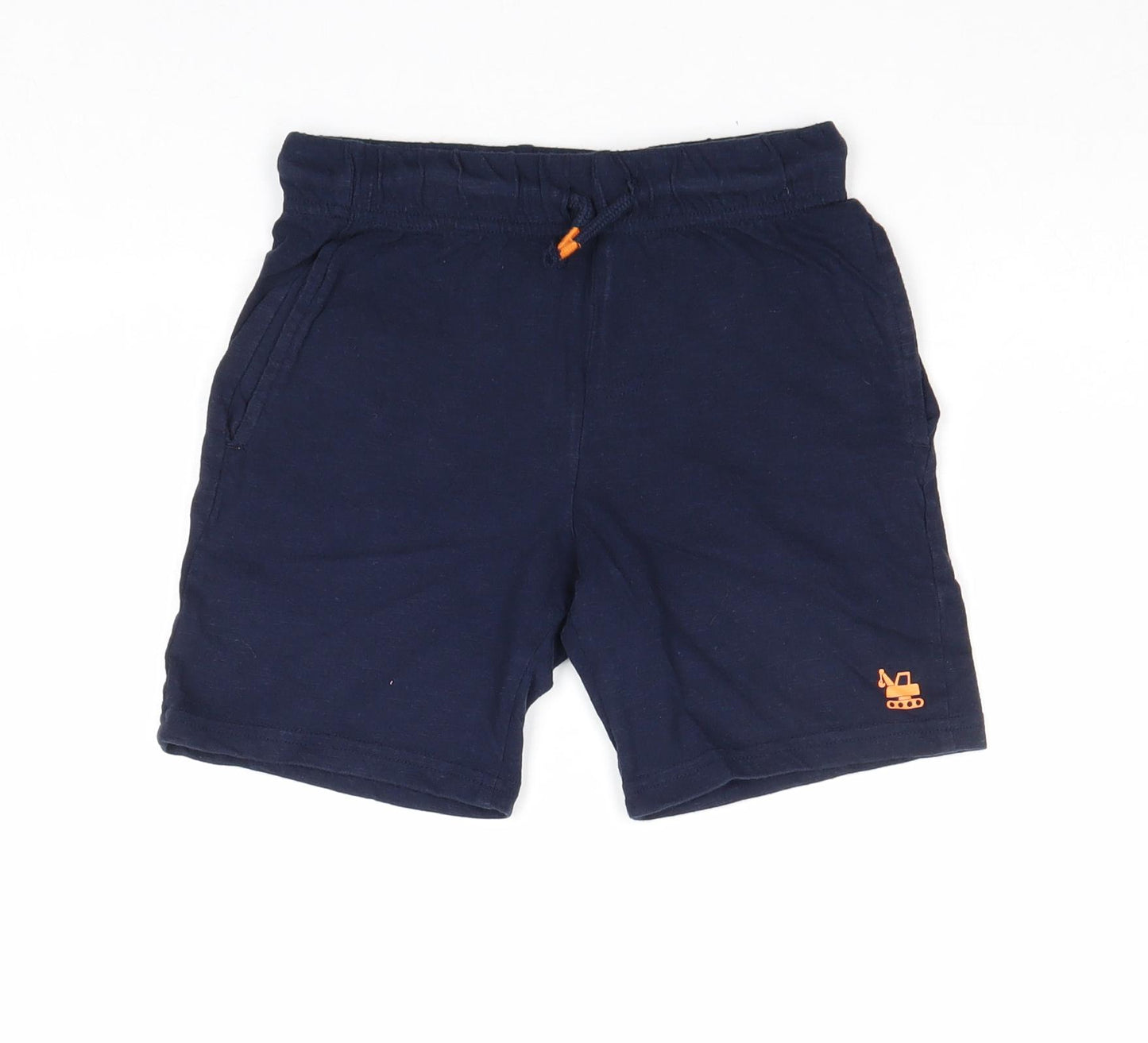 F&F Boys Blue Cotton Sweat Shorts Size 6-7 Years Regular Drawstring - Excavator, Waist 22
