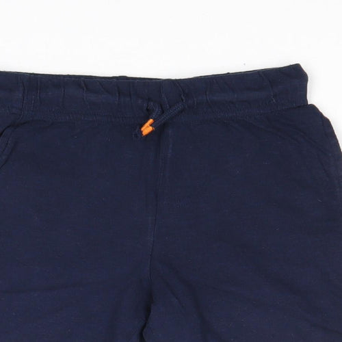 F&F Boys Blue Cotton Sweat Shorts Size 6-7 Years Regular Drawstring - Excavator, Waist 22