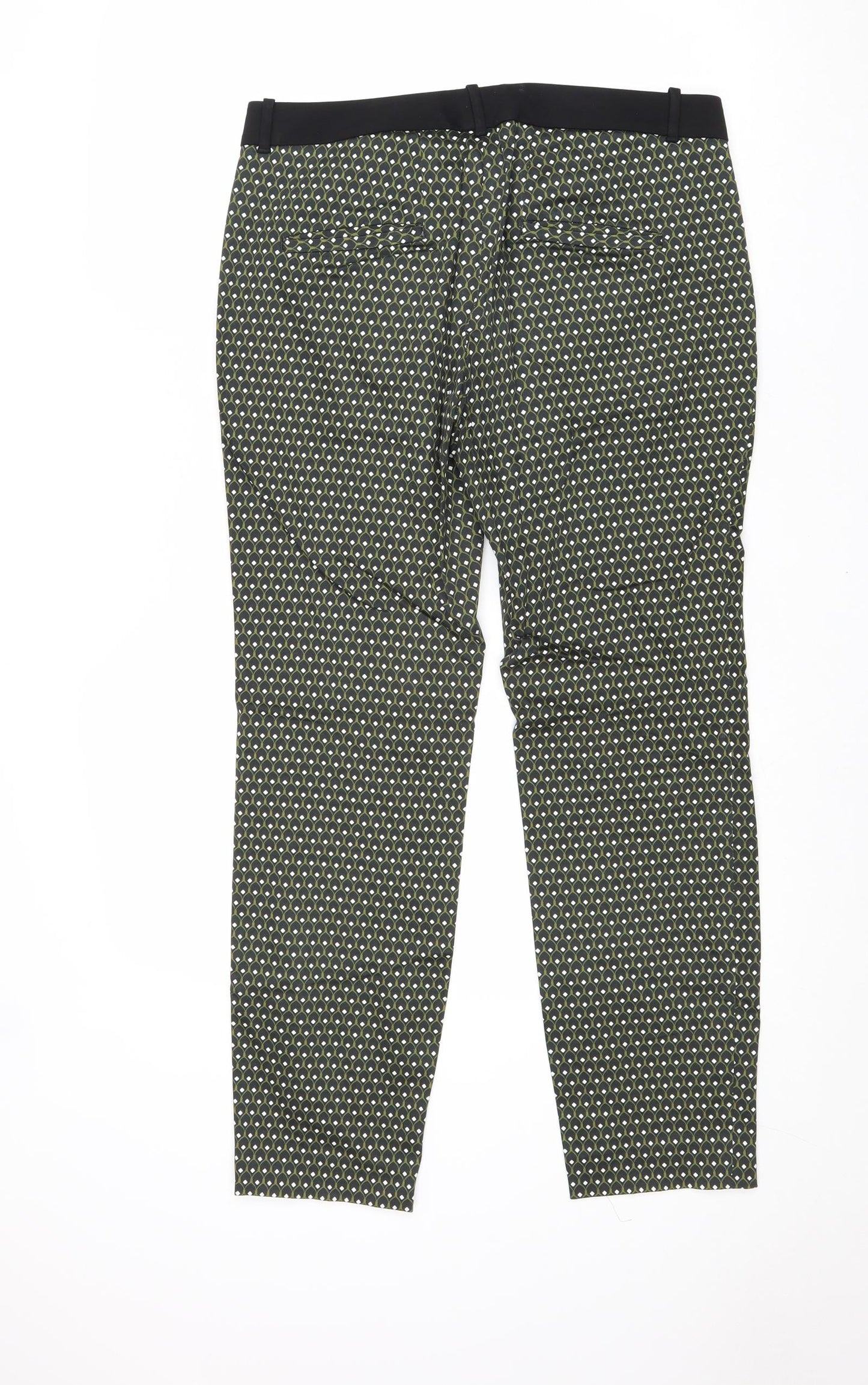 Zara Womens Black Geometric Cotton Trousers Size M Regular Zip